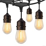 48FT Outdoor String Lights with 15 Shatterproof LED S14 Edison Light Bulbs-UL Listed Commercial Patio Lights for Deck Backyard Porch Balcony Bistro Cafe Pergola Gazebo Market Garden Decor, Warm White