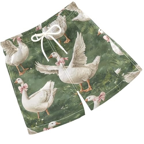 Pigsaly Boys' Swim Board Shorts Flying Large White Goose Pink Bows Boy's Swim Trunks Kids Swimwear 5T