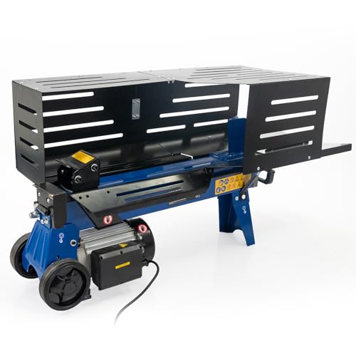 Hyundai 7 Tonne Horizontal Electric Log Splitter with Hydraulic Ram & Steel Safety Cage 250mm Split Capacity Powerful Electric Wood Splitter for Logs & Firewood