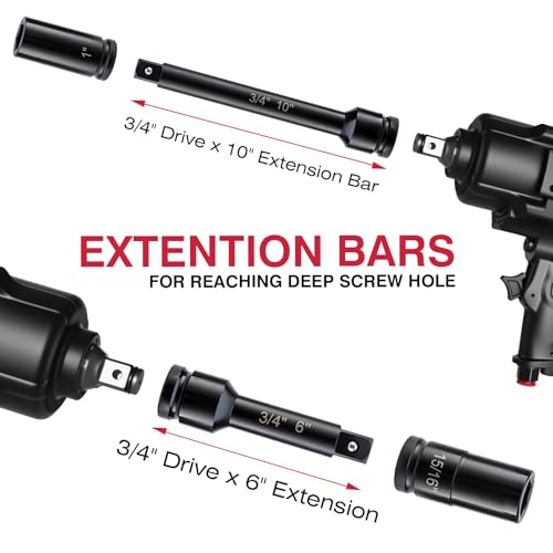 Image of 3 /4 inch Drive 21Pc 6-Point SAE Deep Impact Socket Set 3 /4 inch-2 inch, Cr-Mo Steel w /Ratchet, Extension & Adapters