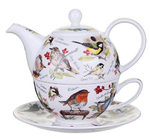 英国 Dunoon [ダヌーン] ガーデンバード イギリスの小鳥たちがいっぱい ティーフォーワン 一人用 ティーポット & ティーカップ セット [並行輸入品]