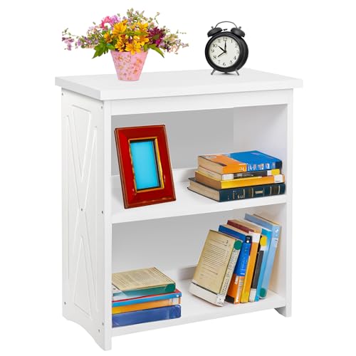 Image of Rustic Bedside Table with Storage Shelf, Wood End Table for Bedroom & Living Room, Narrow Farmhouse Side Table, Modern Nightstand for Bedroom, Living Room and Office (White)