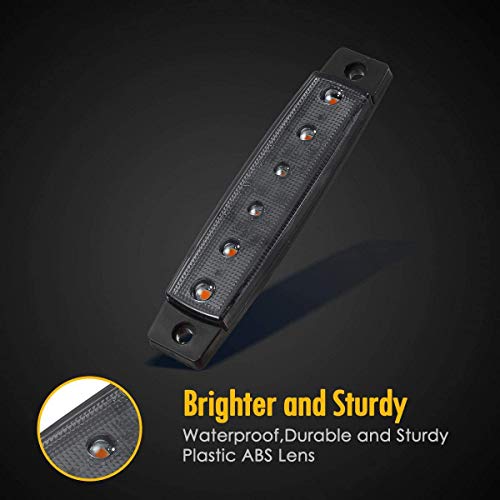 10Pcs 6 LED Amber Side Marker Indicator Lights 3.8\" Smoke Lens Trailer Marker Lights Brake Stop Lamp License Decoration Lights for Trucks Sealed, Boat Marine Led Utility Strip Lights