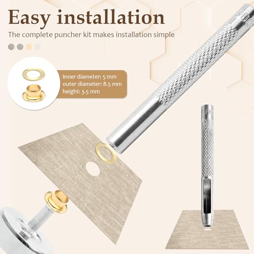 400 Stück Ösen Set, 5mm Innenmaß, Grommet Werkzeug Kit mit Ösenzange, Ösen Scheiben, Lochwerkzeug und Aufbewahrungsbox, für Leder Stoff Planen Vorhänge DIY Handwerk