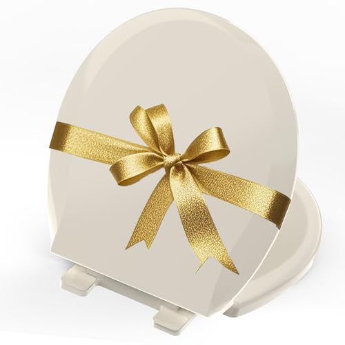 Image of Aunsffer Round Toilet Seat with Quick Release, Round 16.5 Inch Toilet Seat Soft Close,Quick Installation & Release, Almond, Plastic