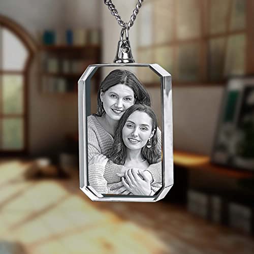 Artpix 3D Personalized Necklace, 3D Laser Etched Photo Crystal, Engraved Rectangle Necklaces Accessories, Memorial Birthday Gifts For Mom Dad, Him Her, Men Women, Customized Anniversary Couples Gifts #TOP5