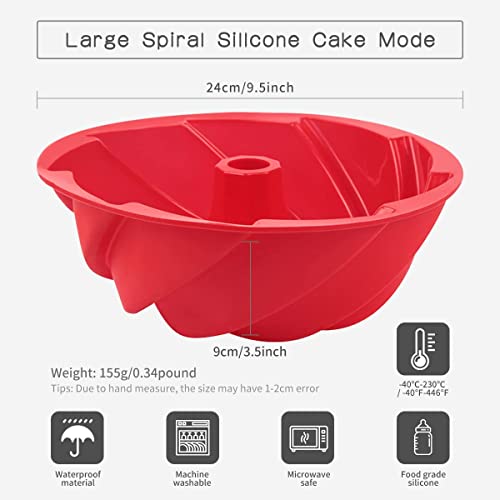Yixivalley 2Pcs Set 9.5 Inch Bunte Cake Pan, Red Silicone Fluted Para Gelatinas Cake Mold, Nonstick Cake Pan With Spiral Design For Cake Jello Bread Birthday Party #TOP1