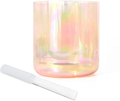 Orange Clear Crystal Singing Bowl, Cosmic Light Alchemy Bowl Sound Bowl, With Quartz Striker & O-ring For Yoga Meditation Sound Healing440hz,6 Inch A Note
