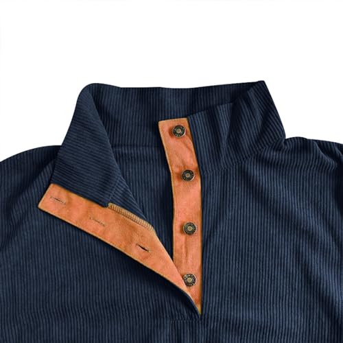 Big and Tall Sweatshirts for Men Hoodies Fall Winter Casual Stand Button Collar Cable Knit Corduroy Pullover Sweaters3