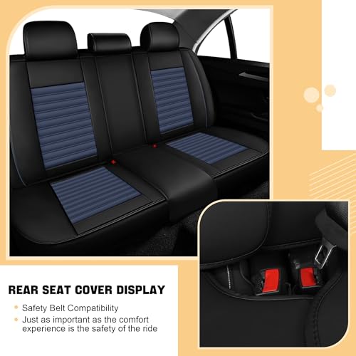 Image of Car Seat Cover for Chevy Equinox 2005-2026 Full Coverage Nappa Leather Car Seat Protector, Fashion Anti-Slip Waterproof Breathable Easy to Install, Auto Interior Accessories(Full Set,Black&Blue)