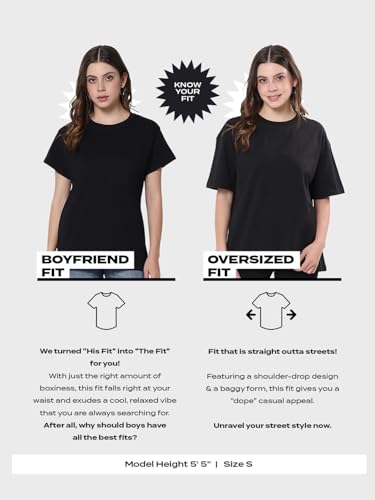 Image of Bewakoof Women's Solid Oversized Fit Half Sleeve Round Neck Cotton Jersey T-Shirt