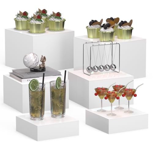 6pcsWhite acrylic food display risers stands Appetizer Dessert Buffet Displays Food Display Stands Party Wedding Cake Risers Elevator Riser Decor Food Risers Buffet Risers Acrylic Boxes Stackable Display Risers Tiered Retail Food Display Vendor Events Catering
