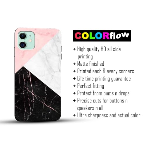 Image of COLORflow Back Cover Compatible with iPhone 11 | Beautiful Black White Pink Marble | Designer Printed Hard CASE Bumper Back Cover Compatible with iPhone 11