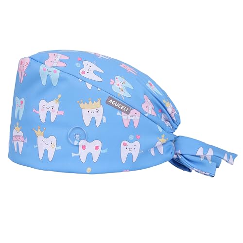 Aguceli Colorful Heart Printed Womens Scrub Caps with Button Adjustable Medical Caps Cute and Breathable Scrub Cap Surgical Caps with Sweatband (Blue)