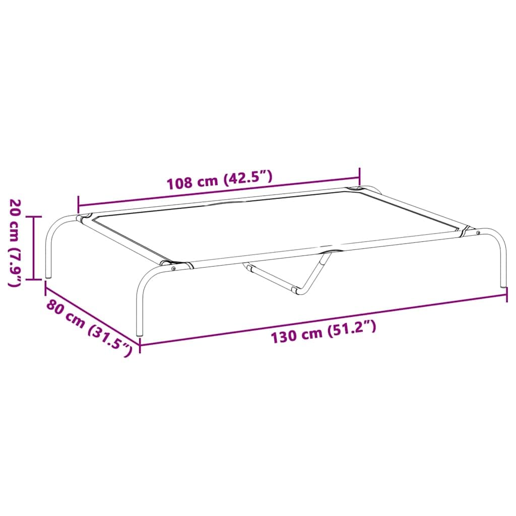 Cuccia rialzata per cani, 130 x 80 x 20 cm, con textilene e telaio in acciaio, antiscivolo, impermeabile, adatta per esterni, delicata sulle articolazioni, per cuccioli, anziani e animali