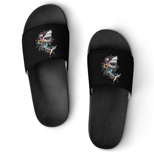 Shark Sugar Skull Mexico Dia De Los Non Slip Slides Sandals for Women Men Quick Drying Shower Shoes for Bathroom Pool Beach