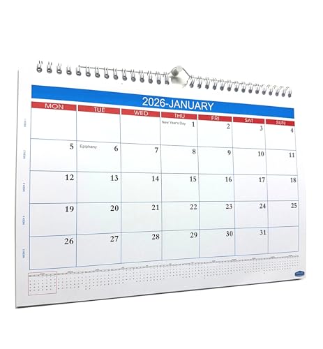 Calendario de pared 2026 de enero a diciembre, planificador familiar, gran espacio de escritura, horario de vacaciones, oficina, escuela, escritorio, calendario semanal de fácil vista, 29,5 cm x 21 cm