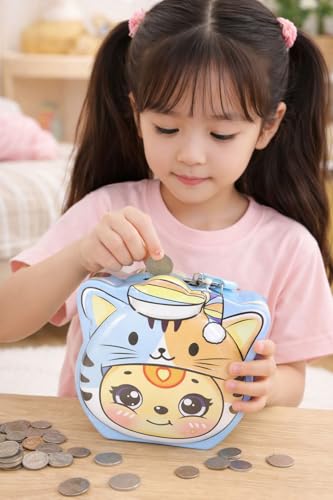 Image of Sajani Cute Cartoon Creative Portable Piggy Bank, Money Saving Box with Combination Lock, Mini Coin Bank Gifts for Boys and Girls, Best Return Gifts for Kids (Pack of 1) (Tiger - Blue)