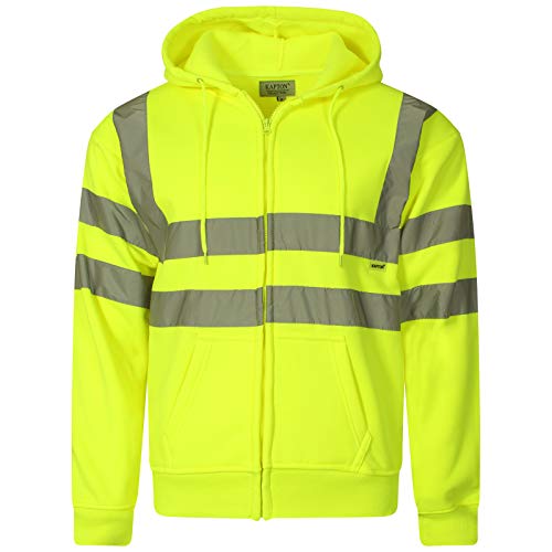 Inspire Me Men Hi Vis Zip Up Hoodie Safety Security Hooded Sweatshirt High Visibility Reflective Tape Work Safety Shirts Hoodie (Yellow, X - Large)