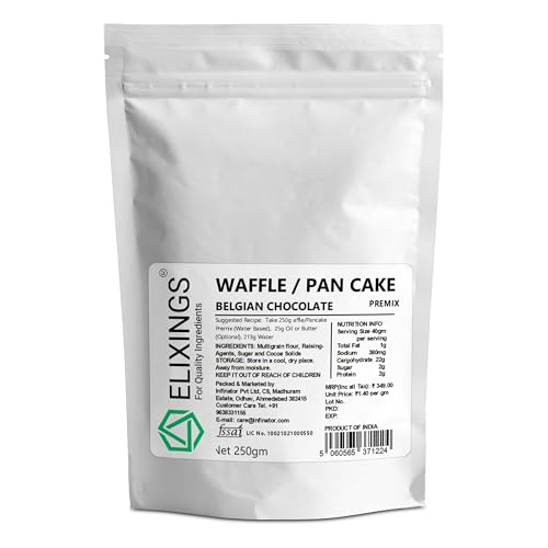 Image of Elixings Belgian Chocolate Waffle & Pancake Premix 250gm, Multigrain, 100% Vegetarian and Eggless, No Added Preservatives