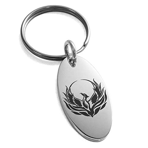 Stainless Steel Greek Mythology Phoenix Symbol Small Oval Charm Keychain Keyring