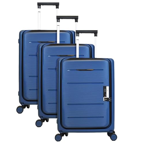 Image of Kuber Industries Luggage Bag | Trolley Bags for Travel | Collapsible Luggage Bag | Travelling Bag | Trolley Bags for Suitcase | Lightweight Luggage Bag | 20 Inch | Pack of 3 | Navy Blue