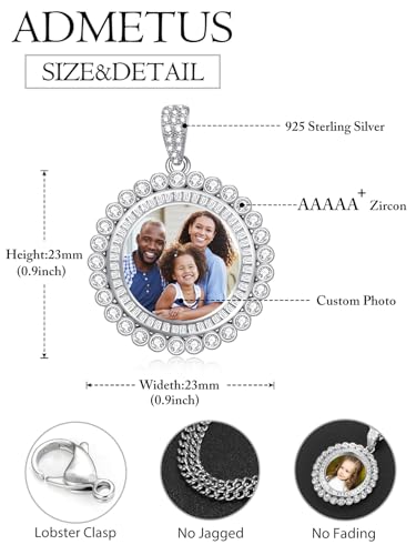 ADMETUS Picture Necklace Personalized Photo, 925 Sterling Silver/24K Gold Customized Picture Pendant, Birthday Anniversary Memory Jewelry Gifts for Him Men2