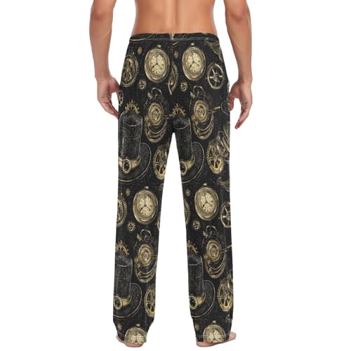Men's Pajama Pants Mechanical Clocks Sleep Bottoms Lounge Sleepwear with Pockets Drawstring3