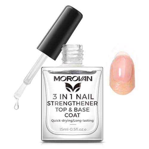 Morovan 3en1 Esmalte de uñas transparente: capa base, capa superior, fortalecedor de uñas 3en1, barniz de uñas transparente 15ml