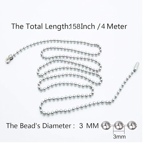 Image of Ceiling Fan Pull Chain Extender,Each Chain Length 158-inch(4 Meter) with 12 Connectors,Standard 3 mm Diameter Beaded Ball, Fit for Pull String Light Fixture,Silvery