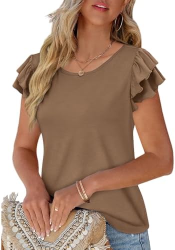 NORACORA Womens Ruffle Short Sleeve Summer Tops Cute Crew Neck Bacis T Shirts Casual Blouses
