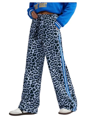 Verdusa Women's Y2K Leopard Print Casual Pants Streetwear Straight Leg Long Trousers