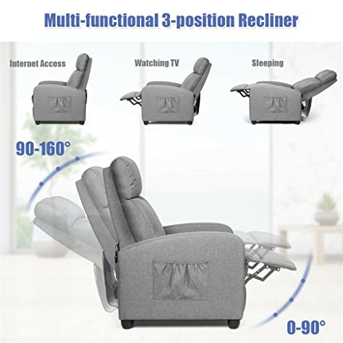 Acquire Massage Recliner Chair Single Sofa Fabric Padded Seat Theater Home W/Footrest Gray #TOP4
