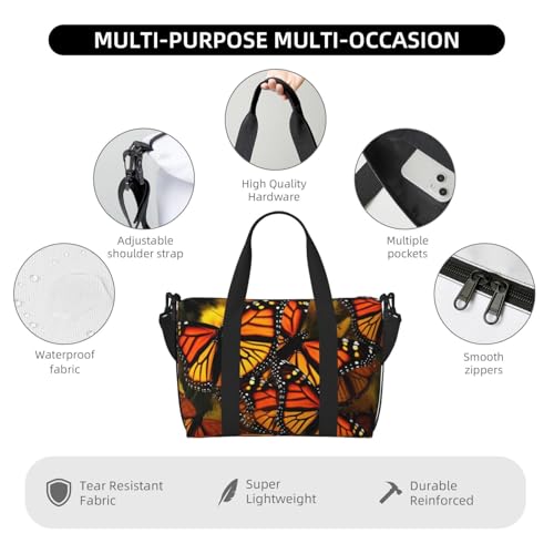 Travel Duffel Bags Personal Item Bag Carry on Luggage Bag Training Handbag Lightweight Waterproof Sports Gym Bag Monarch Butterflies Weekender Bag for Women Men3