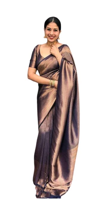 ZECVA Women's Art Lichi Indian Traditional Style Silk Saree With Unstitched Blouse Piece