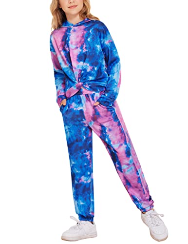 Hopeac Girls Tie Dye Sweatshirts Active Jogger Set Twist Front Hoodie Sweatsuit And Sweatpants Autumn Winter Sport Clothes With Pocket #TOP2