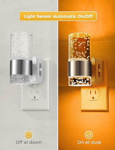 Image of L LOHAS LED Night Light,Dimmable Night Lights Plug into Wall, 2 Pack Acrylic Nightlights with 0-100 LM Adjustable Brightness, Amber Plug in Night Light with Dusk to Dawn Sensor, for Bathroom Hallway