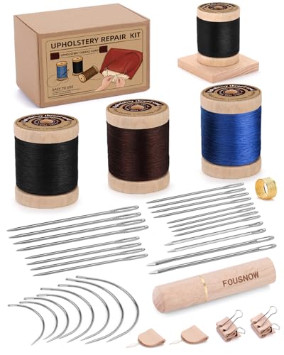 FOUSNOW Upholstery Repair Sewing Kit, 33 Pcs Needle and Thread