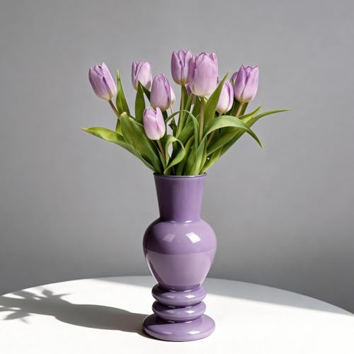 Handmade Glass Vase with Porcelain-Like Finish 8 Roman Column Vase for Flowers Matte Morandi Mothers Day Vase for Modern Home Decor Easter Table Decorations (Lavender)