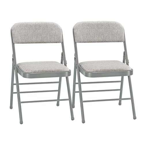 EZONE (2pcs Fabric Folding Chairs with Padded Cushion Backrest Metal Steel Foldable Chair Portable Lightweight Foam Padded Fold Chair (2, Fabric - White)