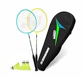 Jaspo GET Set Steel Badminton Racket Set, Lightweight Badminton Racquet, 3pc Plastic Shuttle (1 Pair) Carrying Bag for Outdoor Games Suitable for Beginners