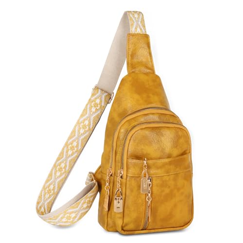 Relang Sling Bag for Women Crossbody, Leather Cross Body Fanny Packs for Women, Trendy Chest Bag for Travel and Daily Use Vibrant Yellow