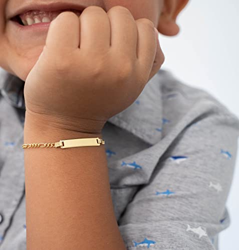 Tousiattar 14K Real Yellow Gold Baby Id Bar Bracelet Personalized Name Adjustable Bracelets Engravable With Newborn Kids Name Cute Jewelry Gift For Boys Girls Children thumb #1