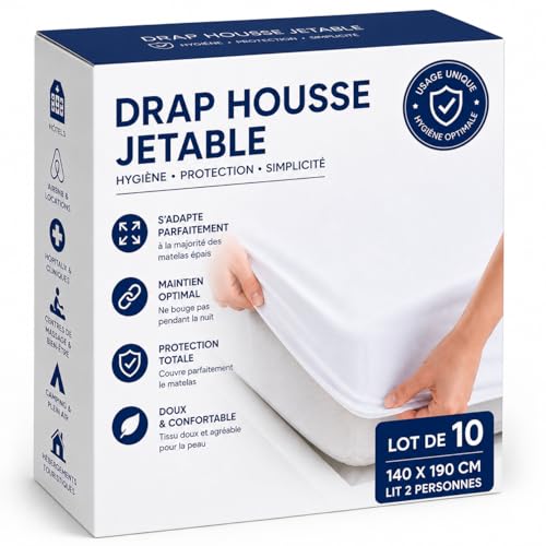 Drap Housse Jetable 140x190 cm – Lot de 10 Housses – Grand Bonnet - Housse Protection Matelas - Lit 2 Personnes - Protection & Hygiène - Literie à Usage...