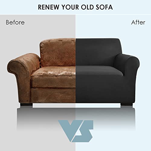 INMOZATA Housse de Canapé Extensible Housse Canapé 1/2/3 Places, Protecteur Canapé avec Accoudoirs, Revêtement de Canapé avec Bâtonnets de Mousse Antidérapante (3 Places, Noir) - Image 5