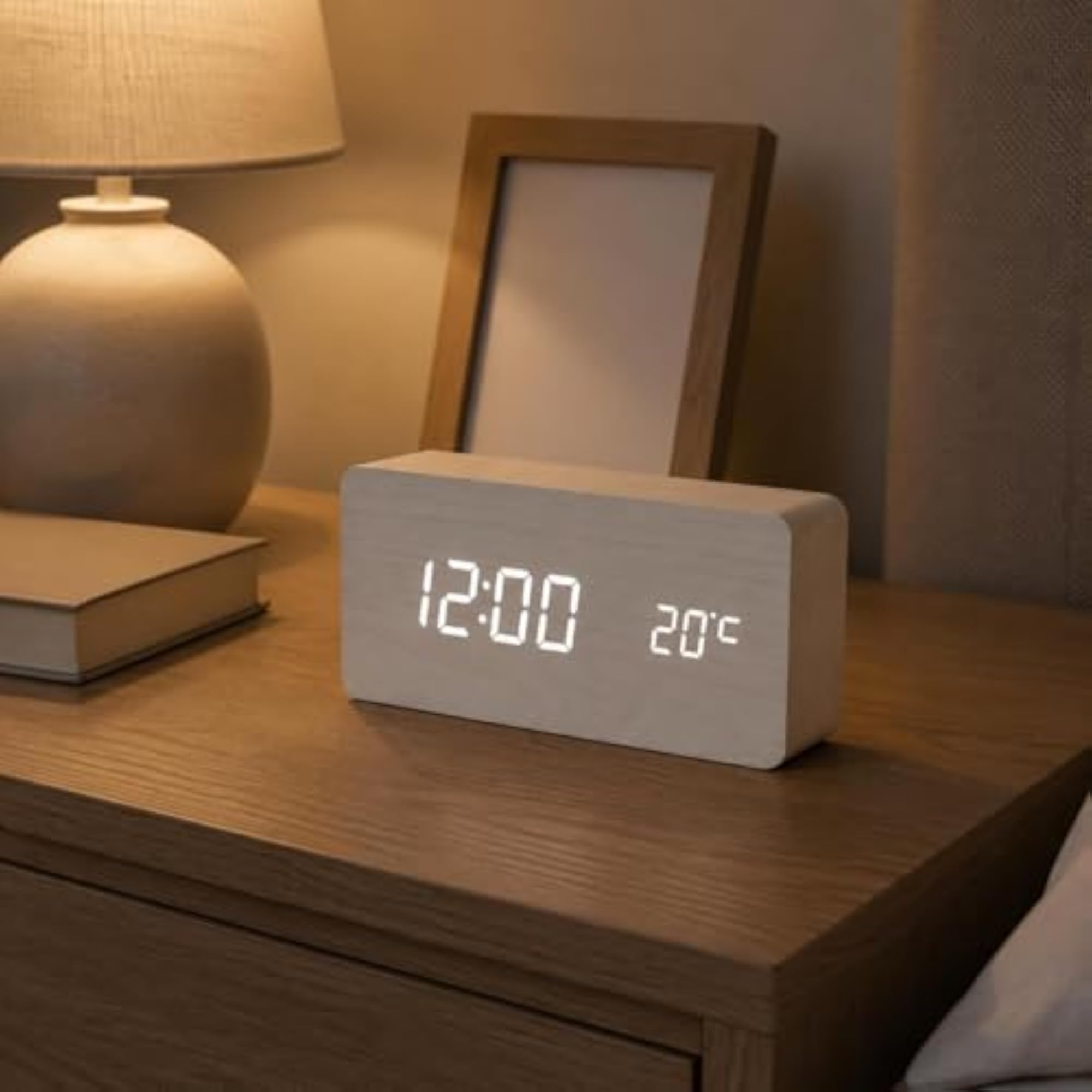 Adjustable Brightness Wooden Digital Alarm Clock for Students