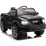 Official Licensed Dodge RAM 2500 Ride On Toy Car for Kids, 12V 7Ah Battery, Parental Remote Control, 5-Point Safety Harness, LED Lights, Bluetooth & MP3, Popular Gift for Boys & Girls (Black)