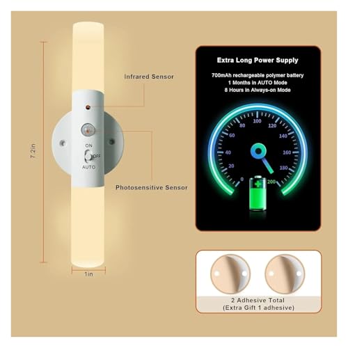 Aplique de pared LED recargable con sensor automático y rotación de 360° 4