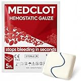 MEDCLOT clotting Gauze Z-Fold – Quick Clotting Hemostatic Dressing Stops Bleeding Fast –Hemostatic Gauze – Sterile Vacuum-Sealed First-Aid Essential for Outdoor, Hiking&Camping – 12/2029 expire 5ft