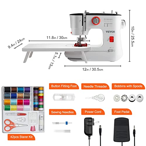 Vevor Portable Sewing Machine, Household Sewing Machine For Beginners 12 Built-In Stitches And Reverse Sewing, Dual Speed Kids Sewing Machine Extension Table Foot Pedal, Accessory Kit Family Home #TOP6